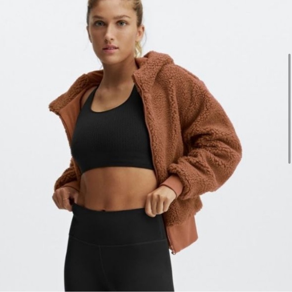 Fabletics Summit Teddy Jacket, Toffee, Size Small - image 2